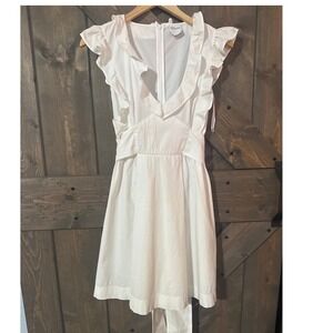 RED VALENTINO White Ruffle Cap Sleeve V Neck Mini Dress